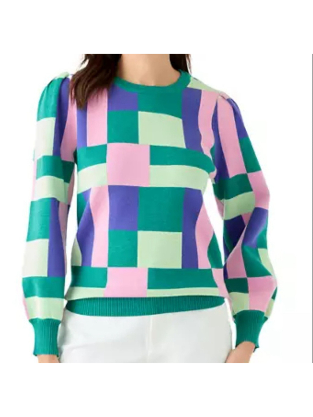 Michelle Mcdowell Women's Hallie Sweater Colorblock Long-Sleeves Pullover Small